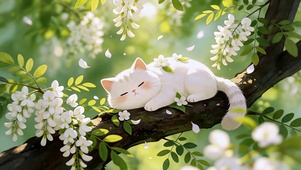 槐花树上瞌睡猫