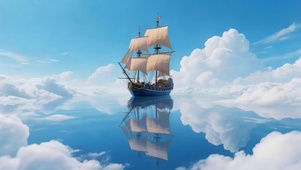 蓝色海面帆船