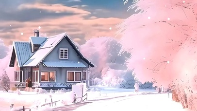 雪景房屋树木带鱼屏