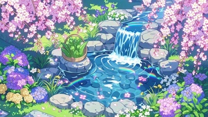 彩虹樱花庭院