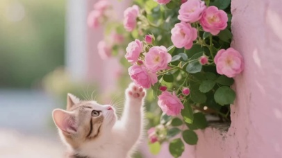 可爱猫咪和花花