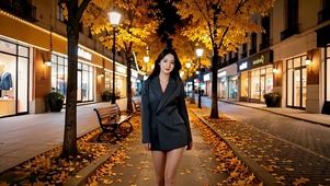 金秋时节在商业步行街散步的美女