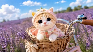 薰衣草花田的可爱小猫咪