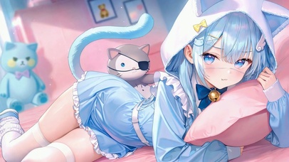 蓝发猫耳软萌二次元美少女