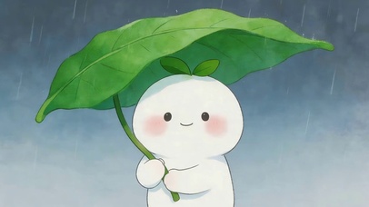 雨天绿叶下小白