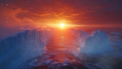 梦幻晚霞南极雪山冰川