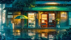 雨夜街边便利店