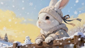 冬季可爱小兔子与小雪人