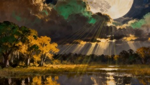 夜景树木河流双屏