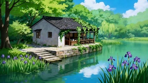 湖畔小屋鸢尾花