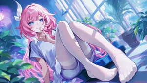 窗边粉发二次元清纯美少女