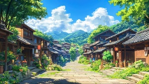 蓝天白云晴天古城小镇