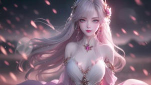 清纯性感治愈粉色长发古风女神