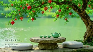 治愈石榴树下品茗