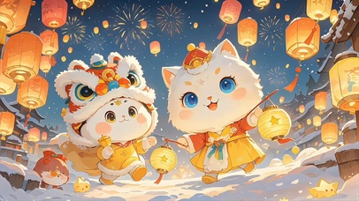 小清新猫猫庆祝新年