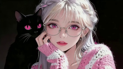 可爱女孩和黑猫