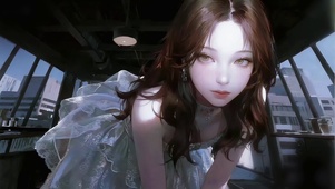咖啡屋弄镜头的少女
