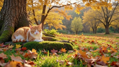 橘猫秋日树下惬意休憩