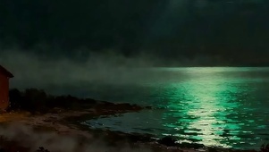 夜景房屋树木河流带鱼屏