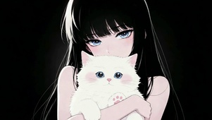 黑色系抱猫美少女