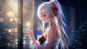 雨夜窗边银发美少女绯雪