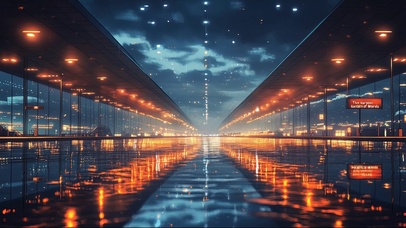 机场傍晚蓝调雨夜风景