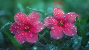 唯美早晨朝露清新红花雨景