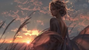 唯美夕阳下的女孩