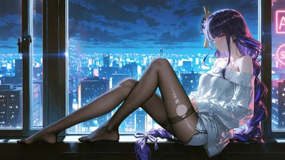 都市夜景窗边少女雷电将军