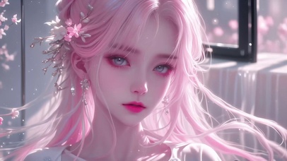 清纯治愈粉色长发美少女