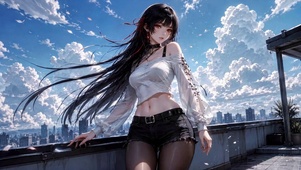天台黑发二次元美少女