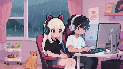 像素风插画电竞情侣