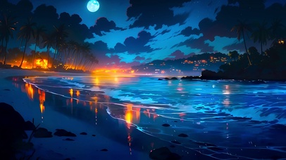 4k夜晚海滩浪花