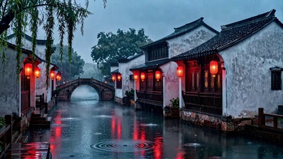 烟雨江南水巷