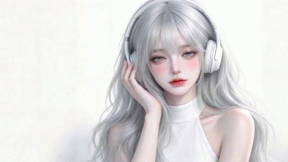 银发耳机少女的纯白时光