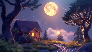 护眼夜景树木房屋