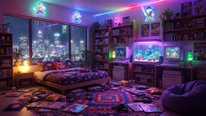雨夜霓虹温馨房间