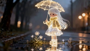 雨天简约风线条女孩