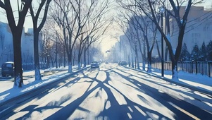 冬日白雪清晨城市街道
