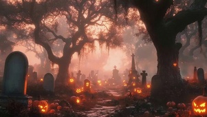 神秘雾气树林万圣风景