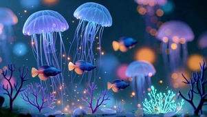 梦幻深海发光水母
