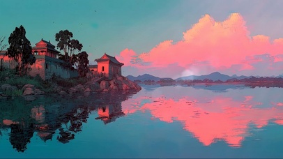 梦幻日出公园湖畔