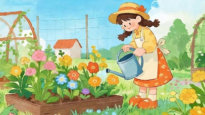 护眼小清新浇花女孩