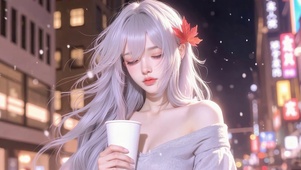 城夜枫叶长发美女