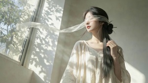 窗边白纱美人