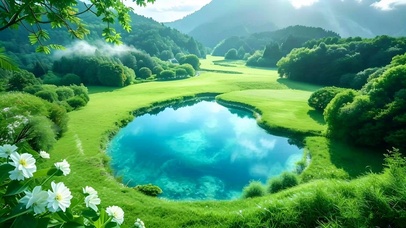 绿色护眼山水湖泊