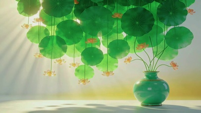 逆光悬浮睡莲叶瀑布