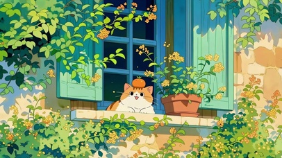 窗台小橘猫咪