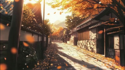 秋日落叶唯美古镇街道