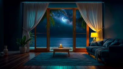 月夜湖畔安静小屋